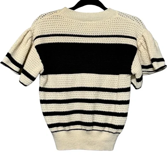 BIBI Floral Crochet Ruffle Flutter Sleeve Striped Cottagecore Sweater Blouse Top - Picture 6 of 11